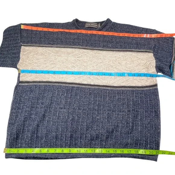 David Taylor Large Blue Cream Knit Sweater Colorblock Geometric Grandpa Core - Picture 7 of 9